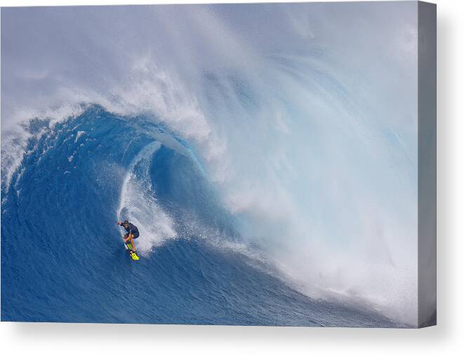Action Canvas Print featuring the photograph Surfing Jaws by Peter Stahl
