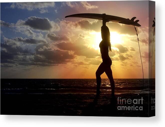 Silhouette Canvas Print featuring the photograph Surfing Silhouette by Anthony Totah