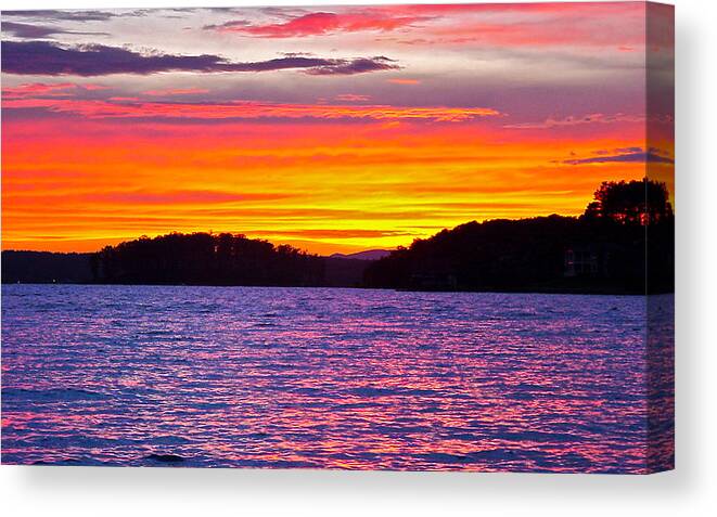 Surreal Smith Mountain Lake Sunset Canvas Print featuring the photograph Surreal Smith Mountain Lake Sunset 2 by The James Roney Collection