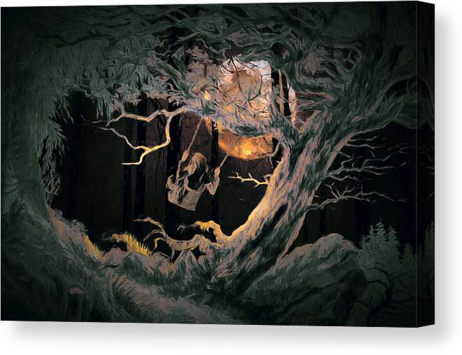 Forest Canvas Print featuring the digital art Swinging Through the Forest by Moonlight by John Haldane