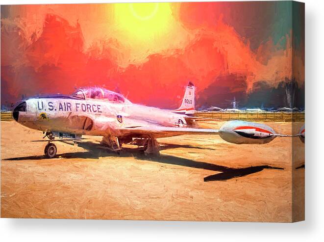 Painted Canvas Print featuring the photograph T-33 in the Desert by Steve Benefiel