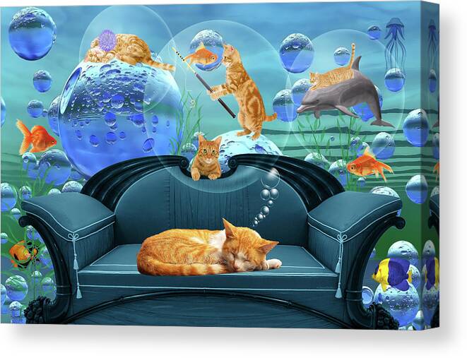 Cats Canvas Print featuring the digital art Tabby Dreams by Doreen Erhardt