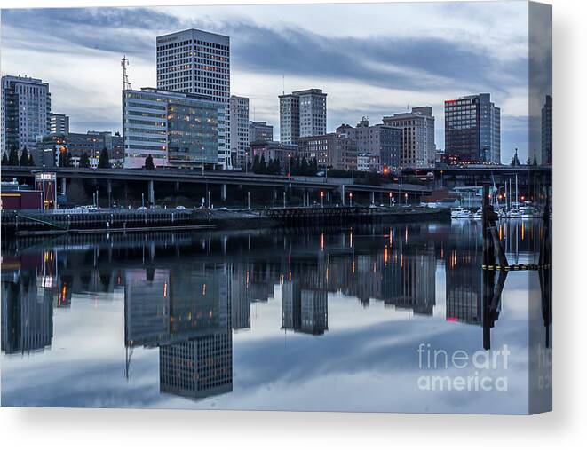 Cityscapes Canvas Print featuring the photograph Tacoma Waterfront,Washington by Sal Ahmed