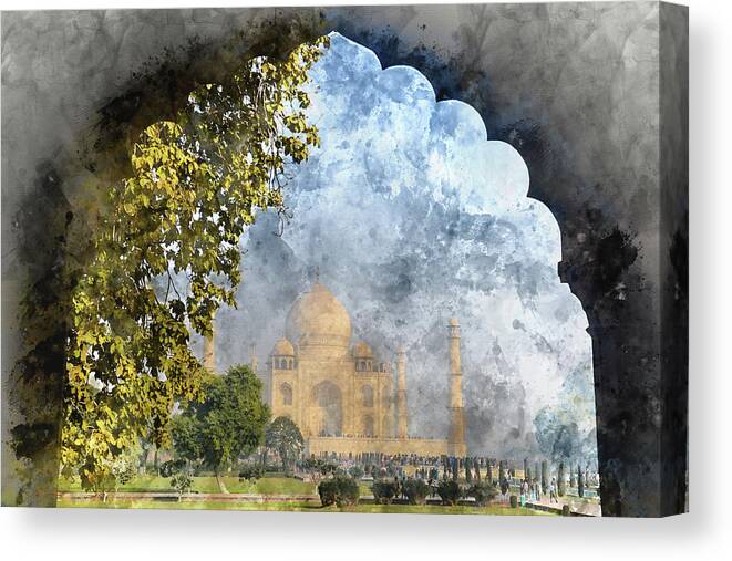 Monument Canvas Print featuring the photograph Taj Mahal in India by Brandon Bourdages