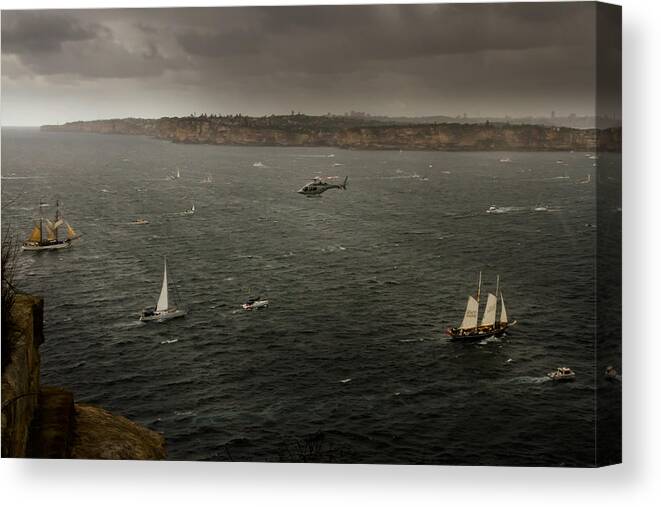 International Navy Fleet Review Canvas Print featuring the photograph Tall Ships In the Entrance Of Sydney Harbour by Miroslava Jurcik