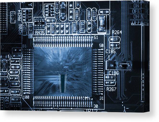 Microchip Canvas Print featuring the photograph Technology Concept, Giant Microchips by Christian Lagereek