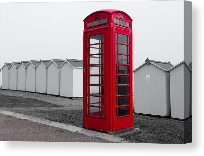 Budleigh Salterton Canvas Print featuring the photograph Telephone Box By the Sea i by Helen Jackson