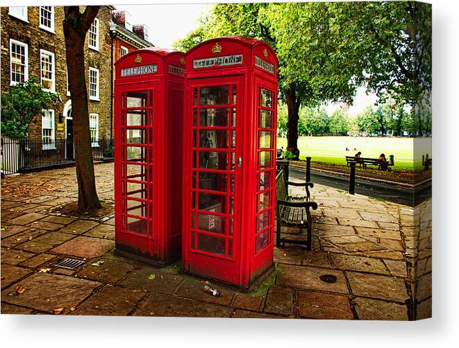 Telephone Boxes Canvas Print featuring the photograph Telephone Boxes in Richmond by Nicky Jameson