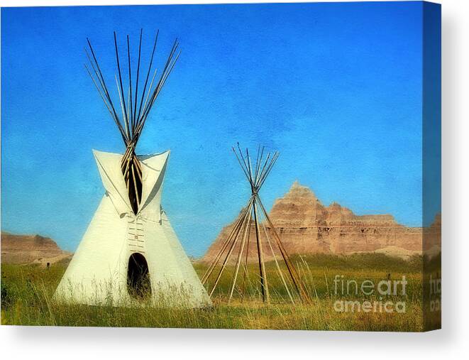 Badlands Canvas Print featuring the photograph Tepee in Badlands by Teresa Zieba