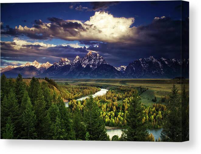 Grand Teton Canvas Print featuring the photograph Teton Cloudburst by Andrew Soundarajan