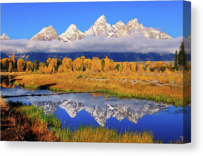 Tetons Canvas Print featuring the photograph Teton Peaks Reflections by Greg Norrell