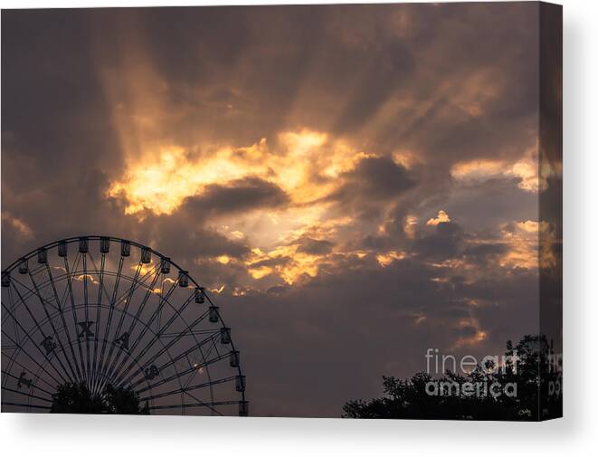 Texas Star Canvas Print featuring the photograph Texas Star Ferris Wheel and Sun Rays by Imagery by Charly