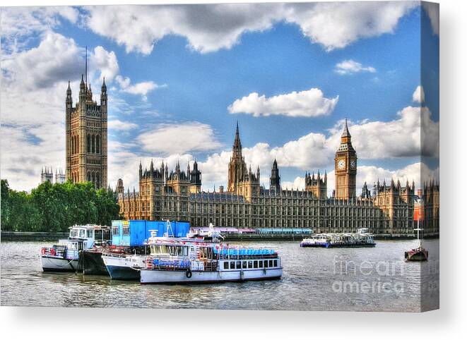 Thames River In London Canvas Print featuring the photograph Thames River In London by Mel Steinhauer