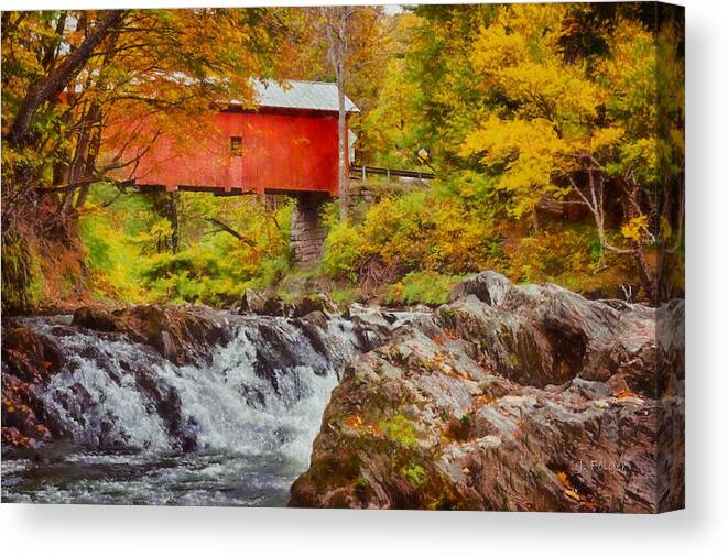 Slaughterhouse Covered Bridge Canvas Print featuring the photograph The autumn colors arrive by Jeff Folger