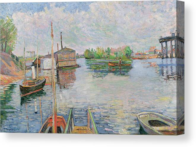 The Canvas Print featuring the painting The Bateau Lavoir at Asnieres by Paul Signac