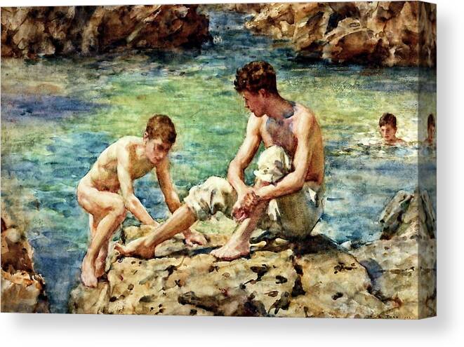 Bathers Canvas Print featuring the painting The Bathers of 1922 by Henry Scott Tuke