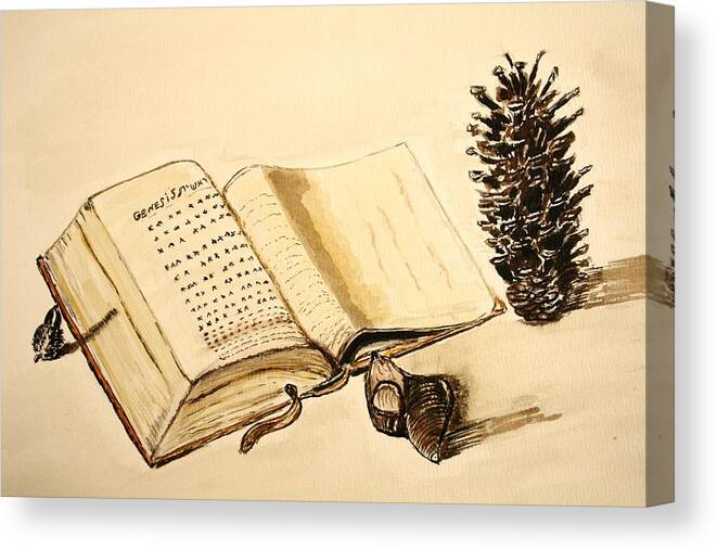 Book Of Books Watercolor Painting Canvas Print featuring the painting The Book of Books. by Shlomo Zangilevitch