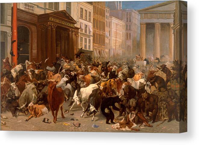 William Holbrook Beard Canvas Print featuring the painting The Bulls and Bears in the Market by William Holbrook Beard