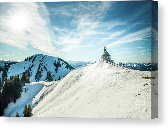 Wallberg Canvas Print featuring the photograph The chapel in the alps by Hannes Cmarits