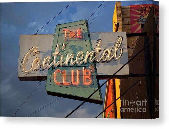 The Continental Club Canvas Print featuring the photograph The Continental Club Sign, an historic South Congress Music Venu by Dan Herron