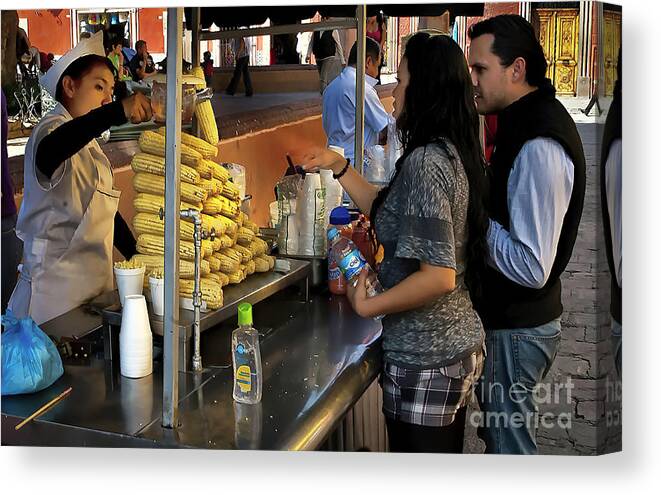 Selling Corn Canvas Print featuring the photograph The Corn Vendor by Barry Weiss