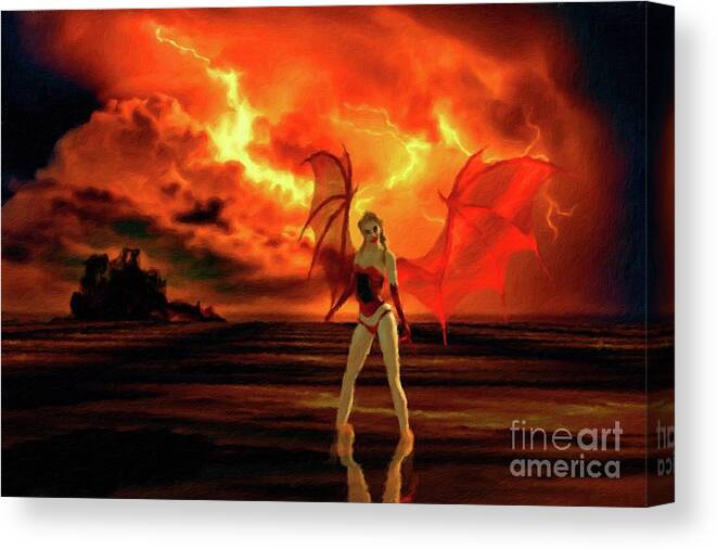 Demon Canvas Print featuring the painting The Demoness by Mary Bassett by Esoterica Art Agency