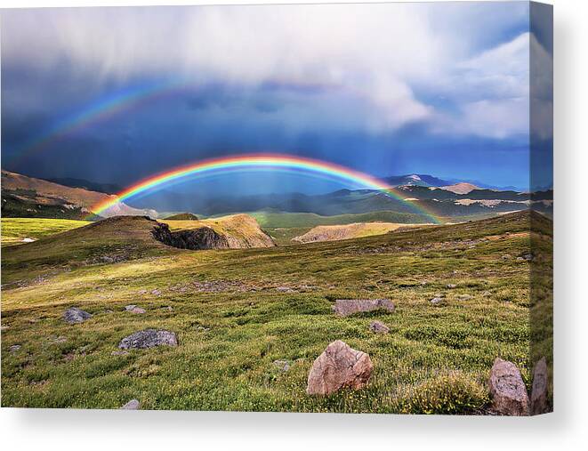 Rainbow Landscape Canvas Print featuring the photograph The Double Blessing by Jim Garrison