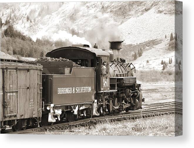  Transportation Canvas Print featuring the photograph The Durango and Silverton into the Mountains by Mike McGlothlen