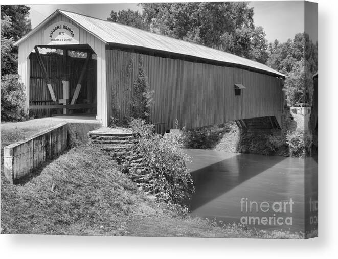 Eugene Covered Bridge Canvas Print featuring the photograph The Eugene Covered Bridge Black And White by Adam Jewell