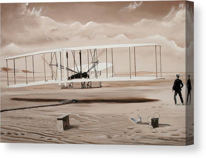Aircraft Art Canvas Print featuring the painting The First to Fly by Kenneth Young