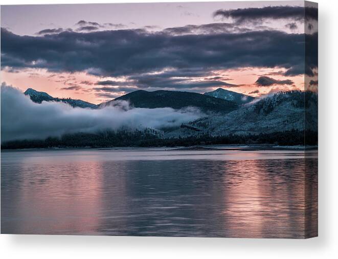 Snow Canvas Print featuring the photograph The Fog Lifts by Jen Manganello