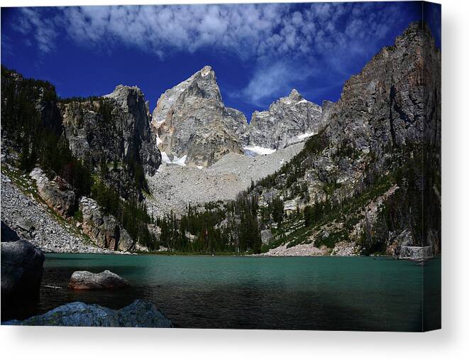 Cascade Canyon Framed Prints Canvas Print featuring the photograph The Grand and Mount Owen from Delta Lake by Raymond Salani III