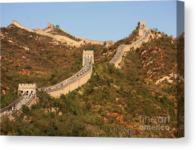 The Great Wall Of China Canvas Print featuring the photograph The Great Wall on Beautiful Autumn Day by Carol Groenen
