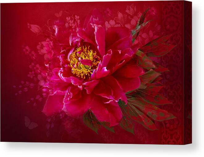 Red Peony Canvas Print featuring the photograph The Heart of Love by Marina Kojukhova