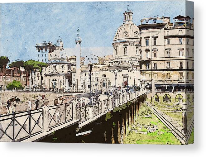 Rome Imperial Fora Canvas Print featuring the painting The Imperial Fora, Rome - 14 by AM FineArtPrints