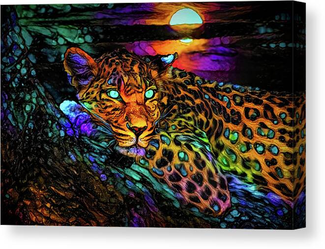 The Leopard On The Tree Canvas Print featuring the mixed media A Leopard on the tree by Lilia D