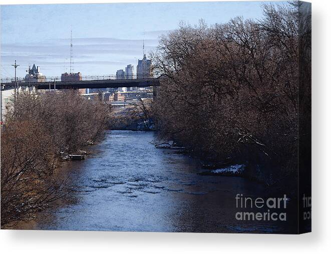 Milwaukee Canvas Print featuring the digital art The Menomonee Near 33rd and Canal Streets by David Blank