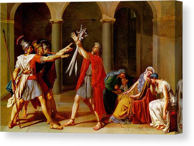 The Oath Of The Horatii Canvas Print featuring the painting The Oath of the Horatii by Jacques Louis David