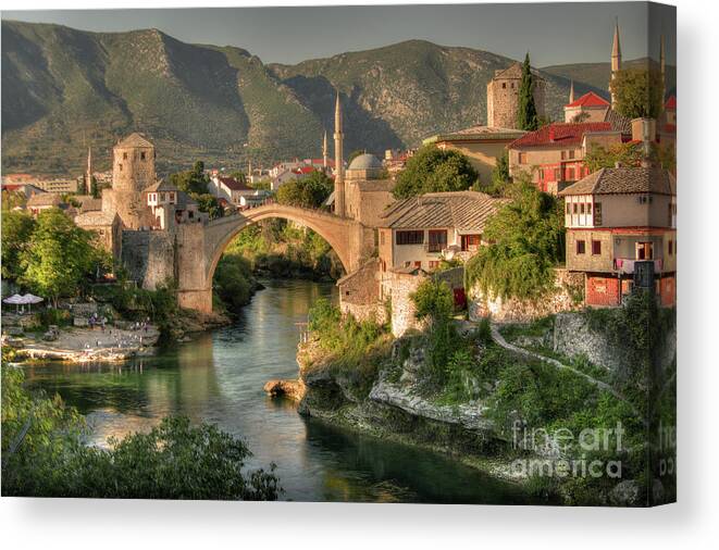 Stari Canvas Print featuring the photograph The Old Bridge of Mostar by Rob Hawkins