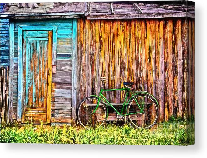 Bike Canvas Print featuring the painting The Old Green Bicycle by Edward Fielding