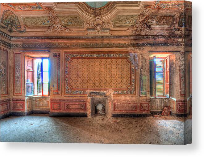 Luoghi Abbandonati Canvas Print featuring the photograph THE ORANGE ROOM of THE VILLA WITH THE COLORED ROOMS by Enrico Pelos