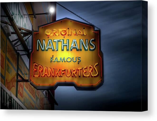 New York Canvas Print featuring the photograph The Original Nathan's Hotdogs at Coney island by Mark Andrew Thomas