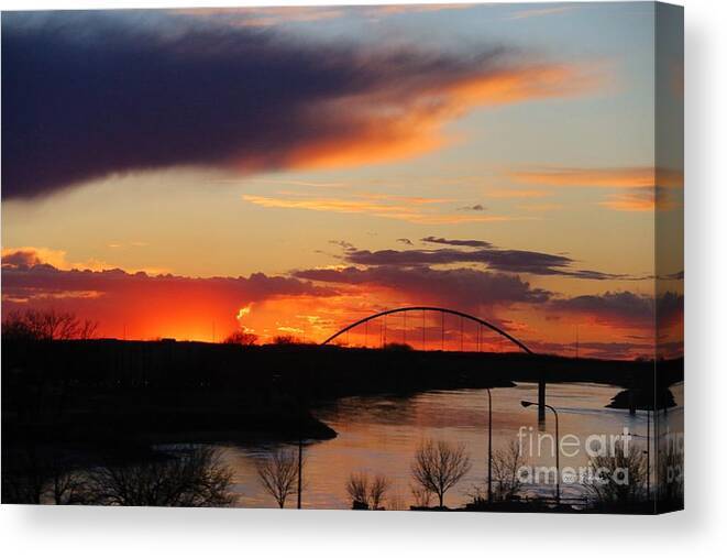 Sunset Canvas Print featuring the photograph The other side of the Bridge by Yumi Johnson