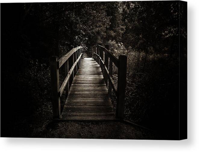Black And White Canvas Print featuring the photograph The Path Between Darkness and Light by Scott Norris