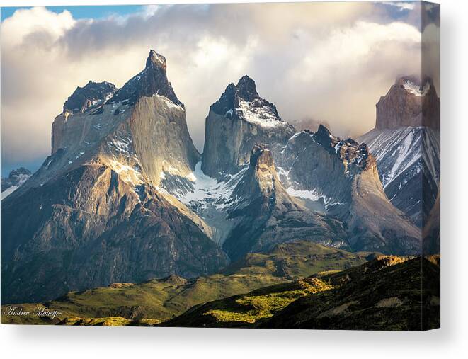 Mountain Canvas Print featuring the photograph The Peaks at Sunrise by Andrew Matwijec