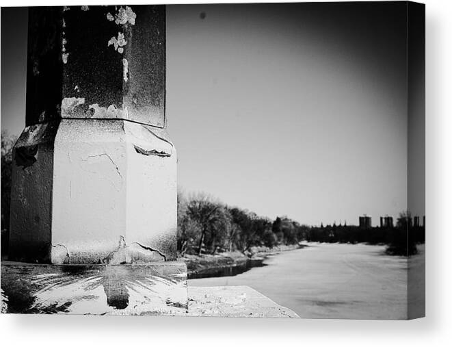 Black And White Photograph Canvas Print featuring the photograph The Post and River by Desmond Raymond