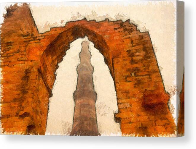 Qutub Minar Canvas Print featuring the photograph The Qutub Minar in Delhi by Ashish Agarwal