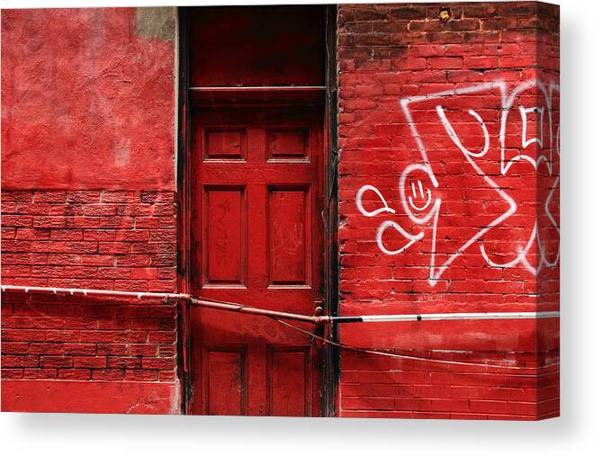 Red Canvas Print featuring the photograph The Red Door Bar by Kreddible Trout