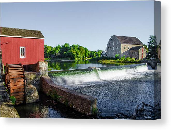 The Canvas Print featuring the photograph The Red Mill on the Raritan River - Clinton New Jersey by Bill Cannon
