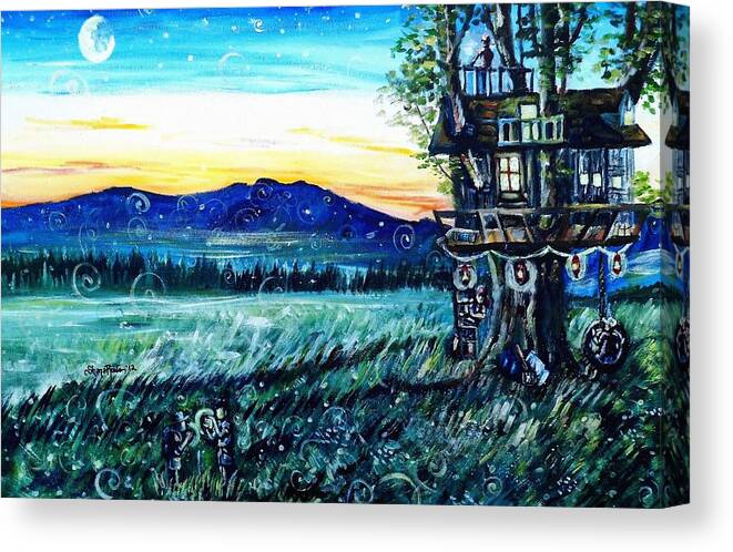 Treehouse Canvas Print featuring the painting The Sleepover by Shana Rowe Jackson